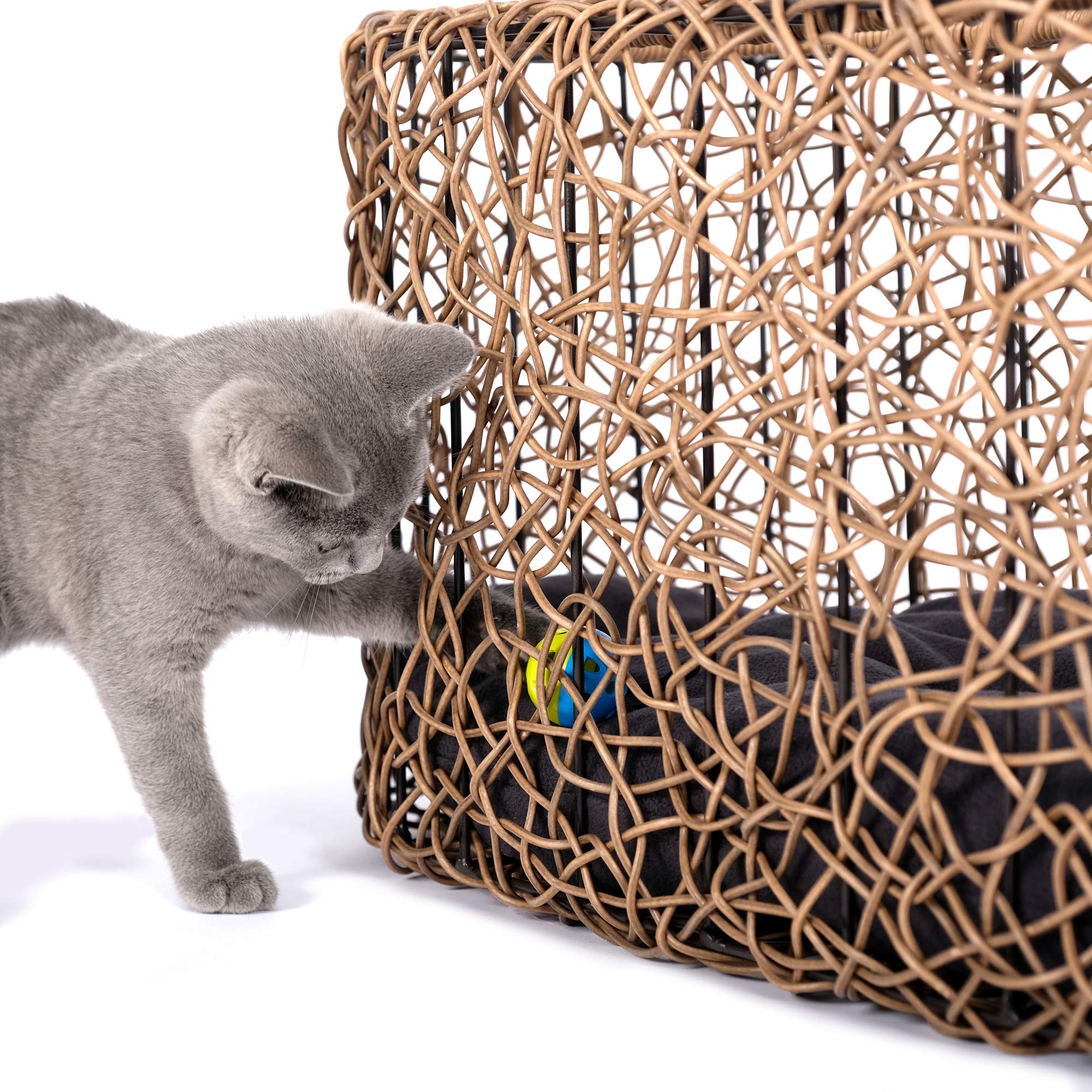 Wicker Cat House with Cushion and Scratch Pad