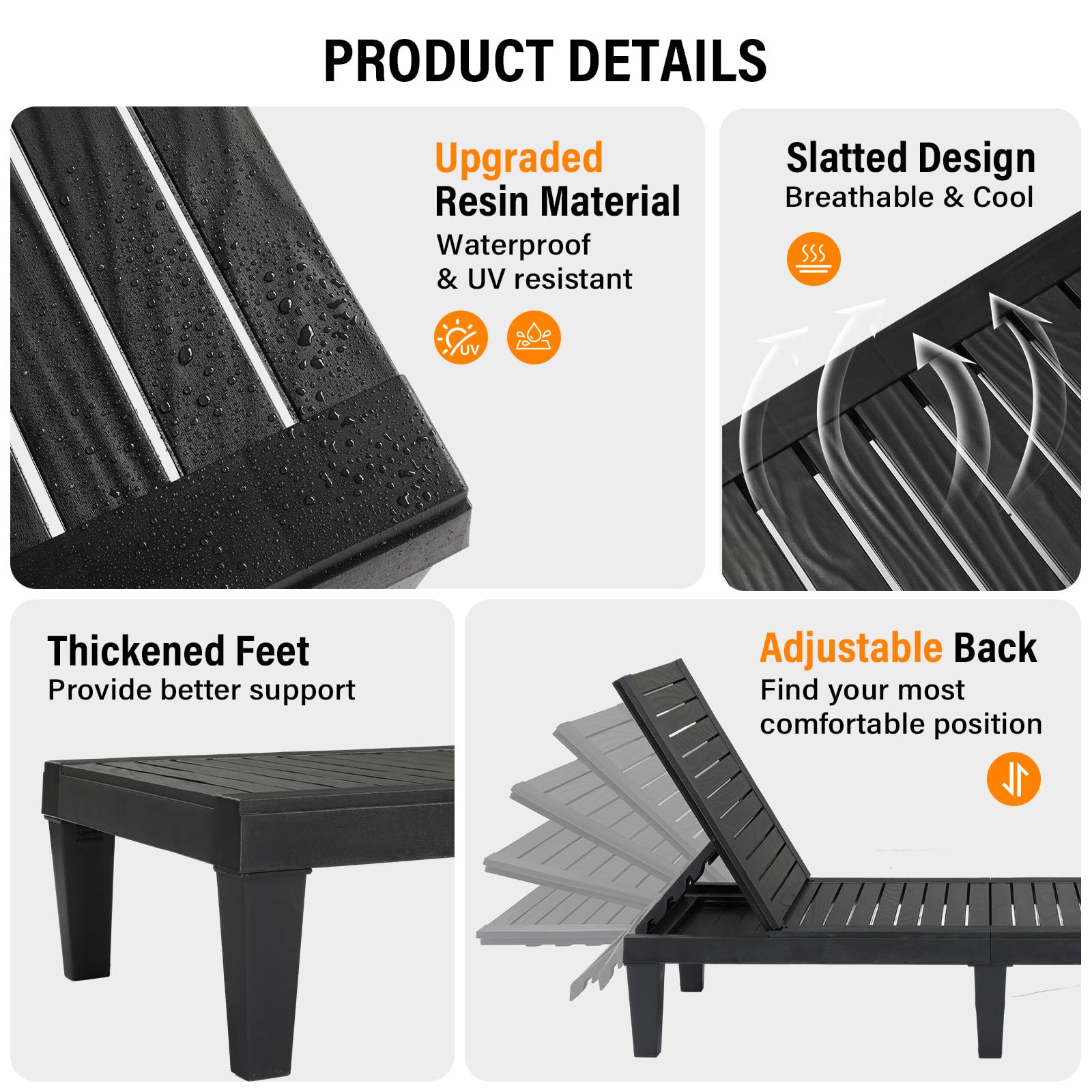 Outdoor Chaise Lounge Chair Set of 2 with Adjustable Backrest