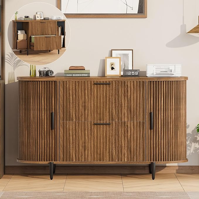 2 Drawer File Cabinet with Sliding Door Storage