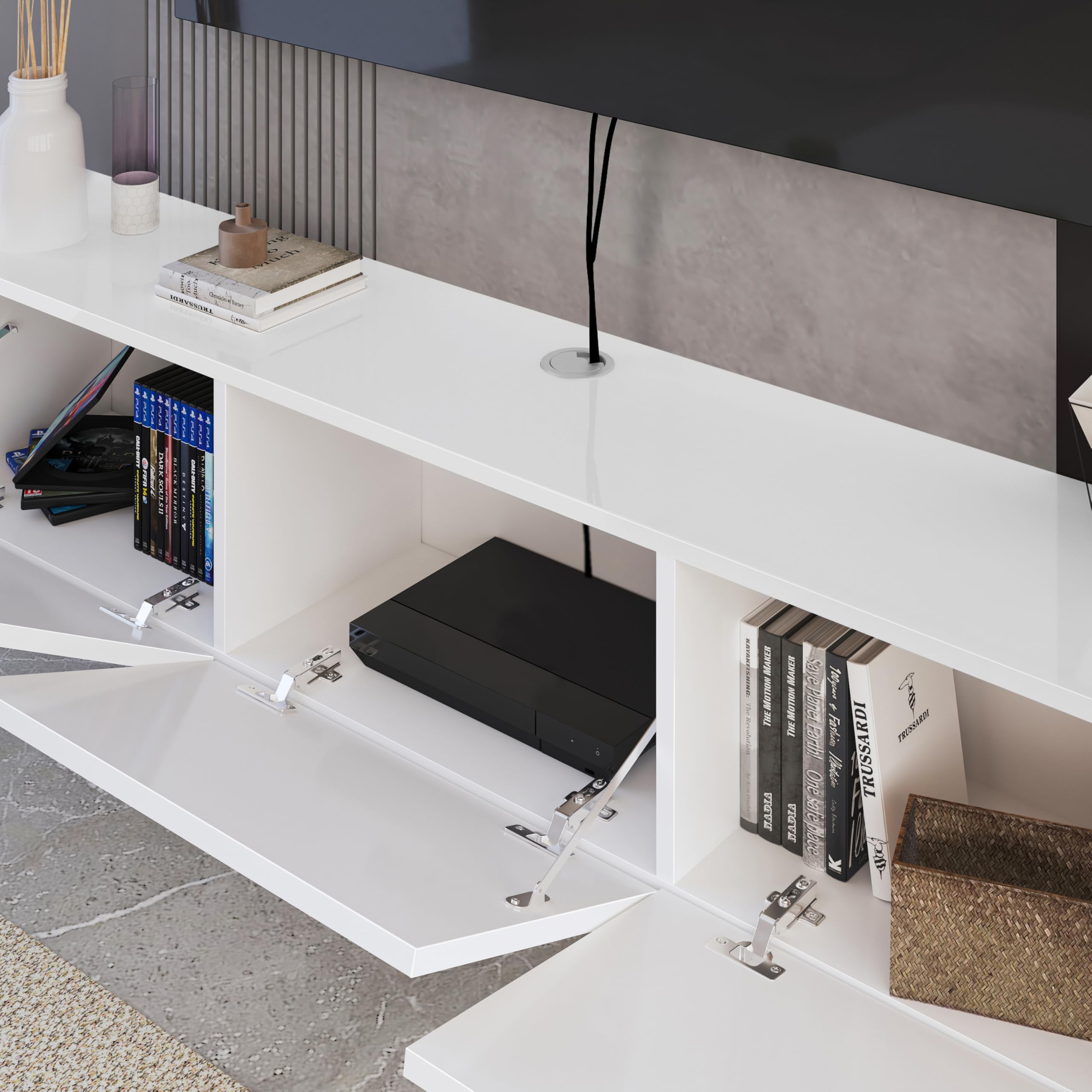 Modern Floating TV Stand White 63 Inch