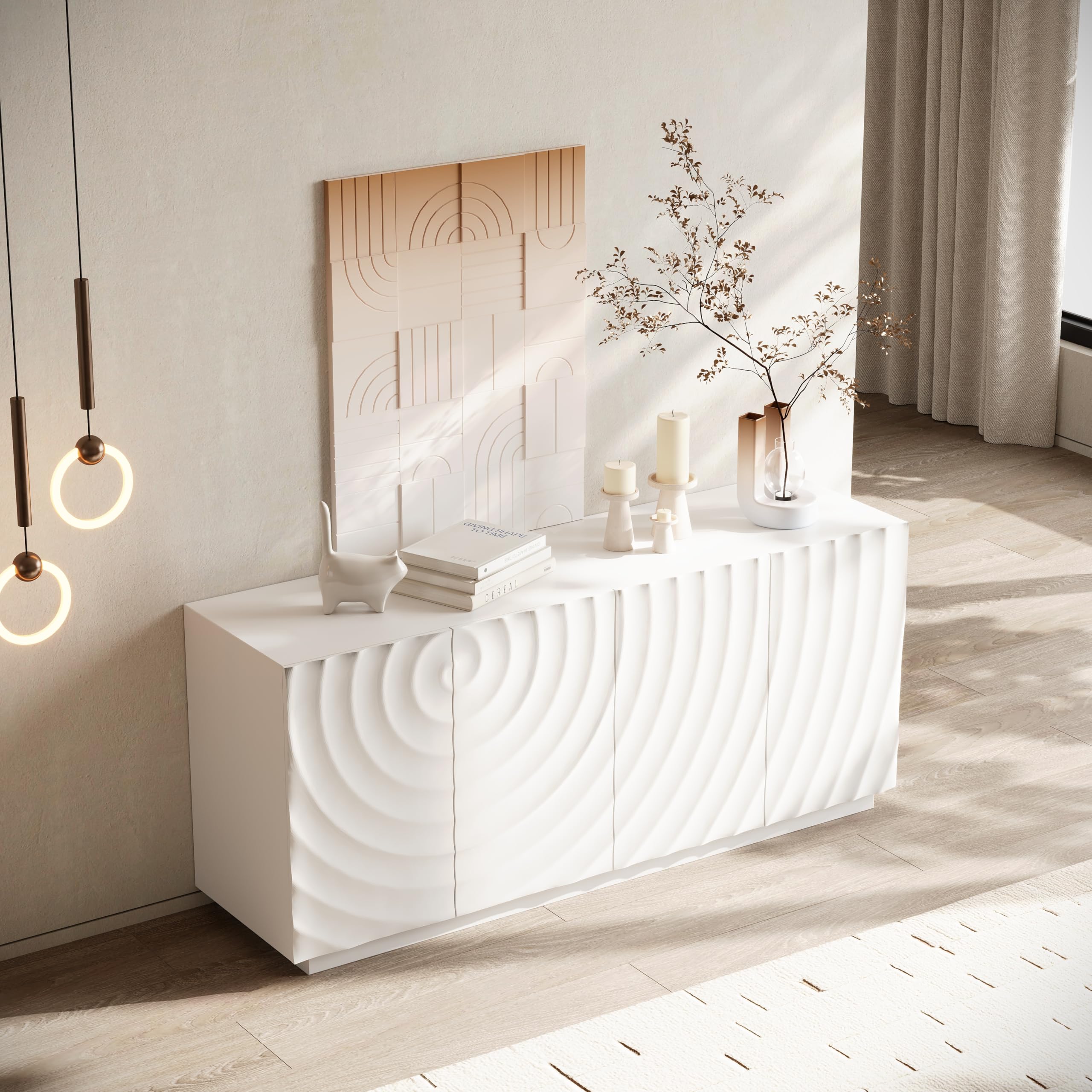4-Door Buffet Cabinet with Textured Ripple Front