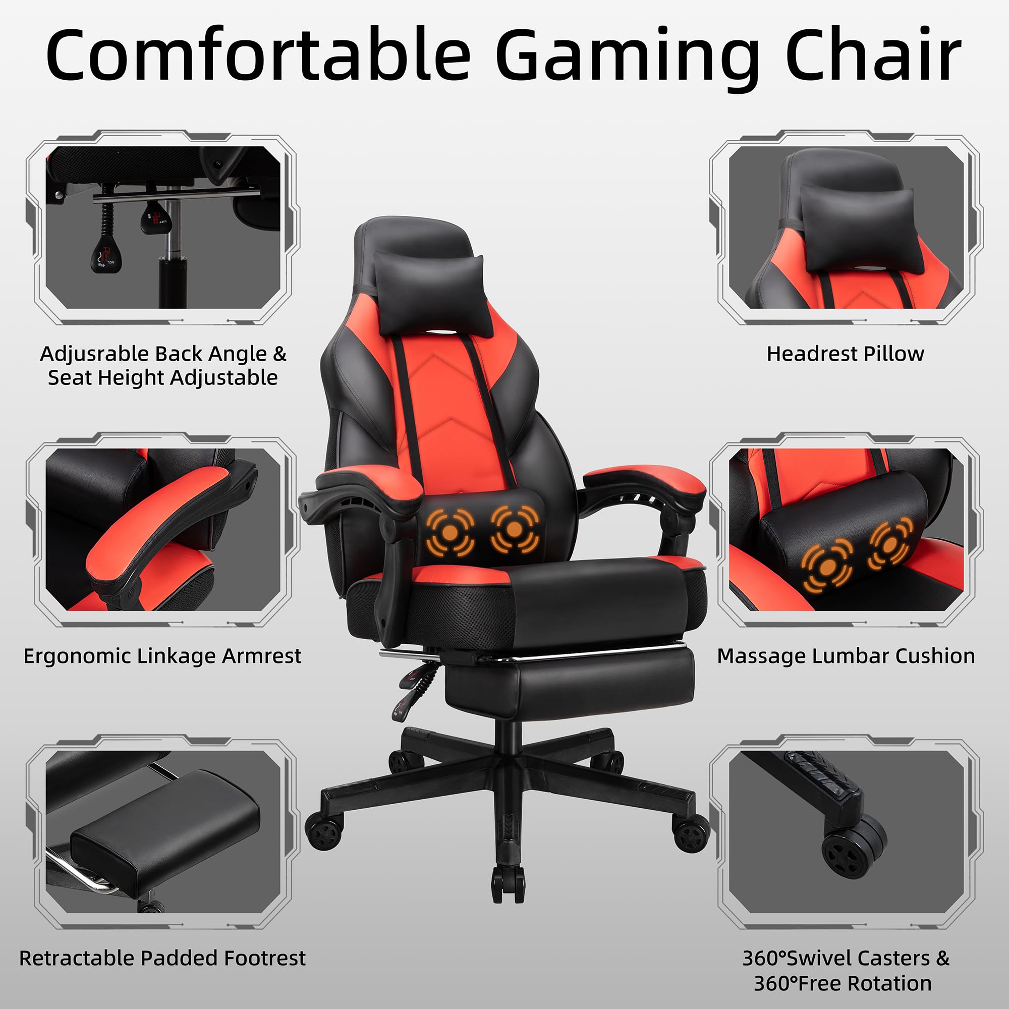 Ergonomic Gaming Chair with Footrest
