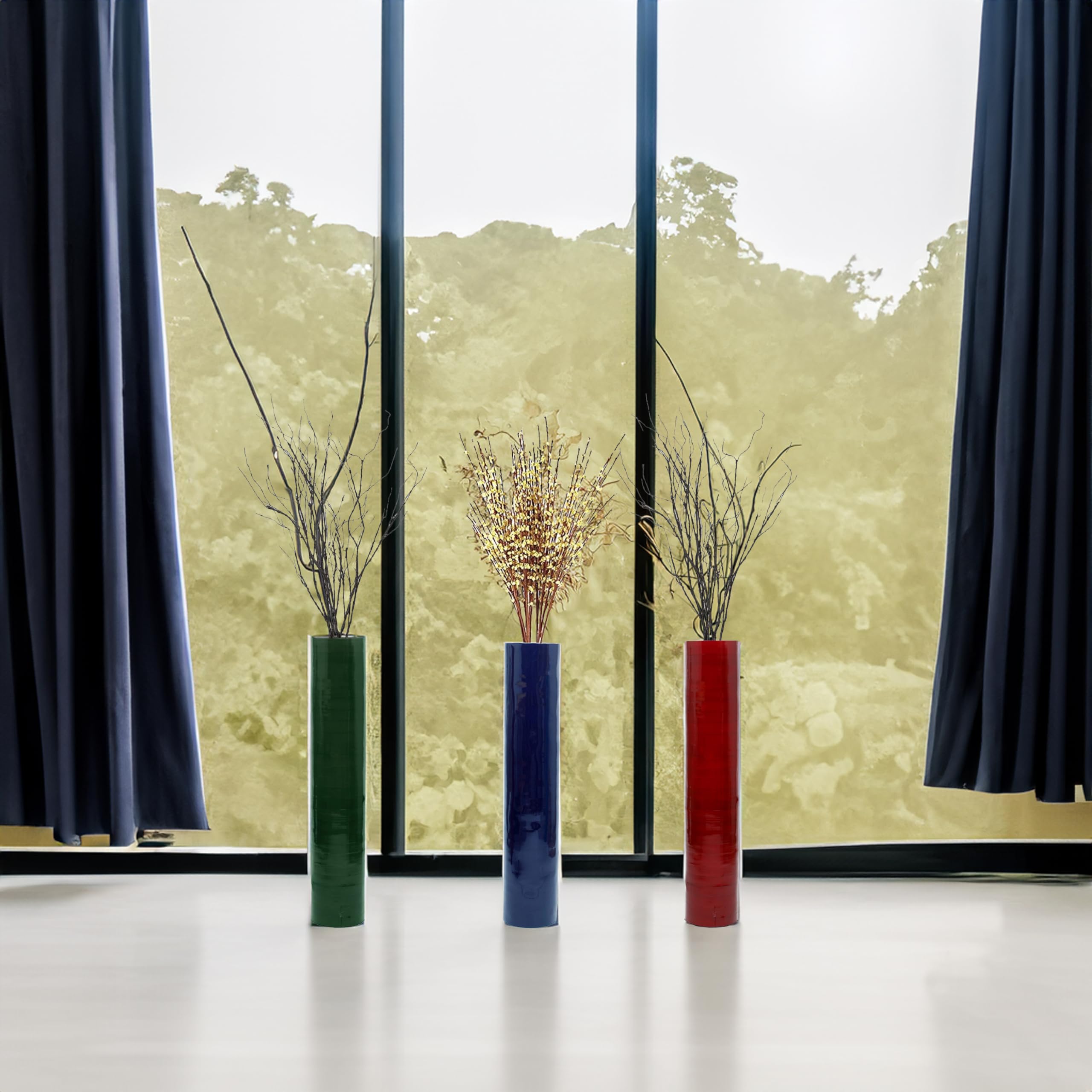 30-Inch Bamboo Floor Vase - Cylinder Shape - Red