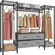 Wire Garment Rack with 6 Shelves, 3 Hang Rods & 4 Fabric Drawers