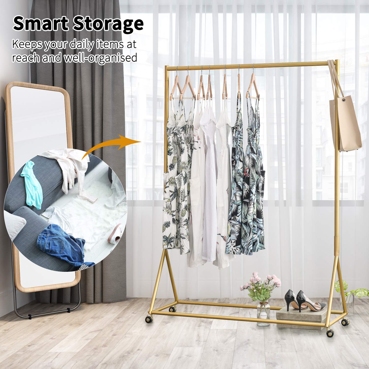 Gold Pipe Clothing Rack Freestanding 47" L