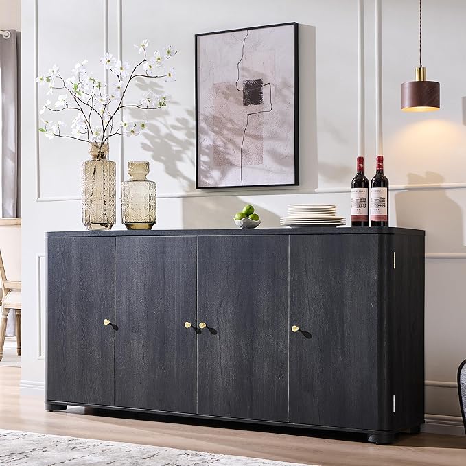 66" Curved Buffet Cabinet with 4 Doors and Shelves