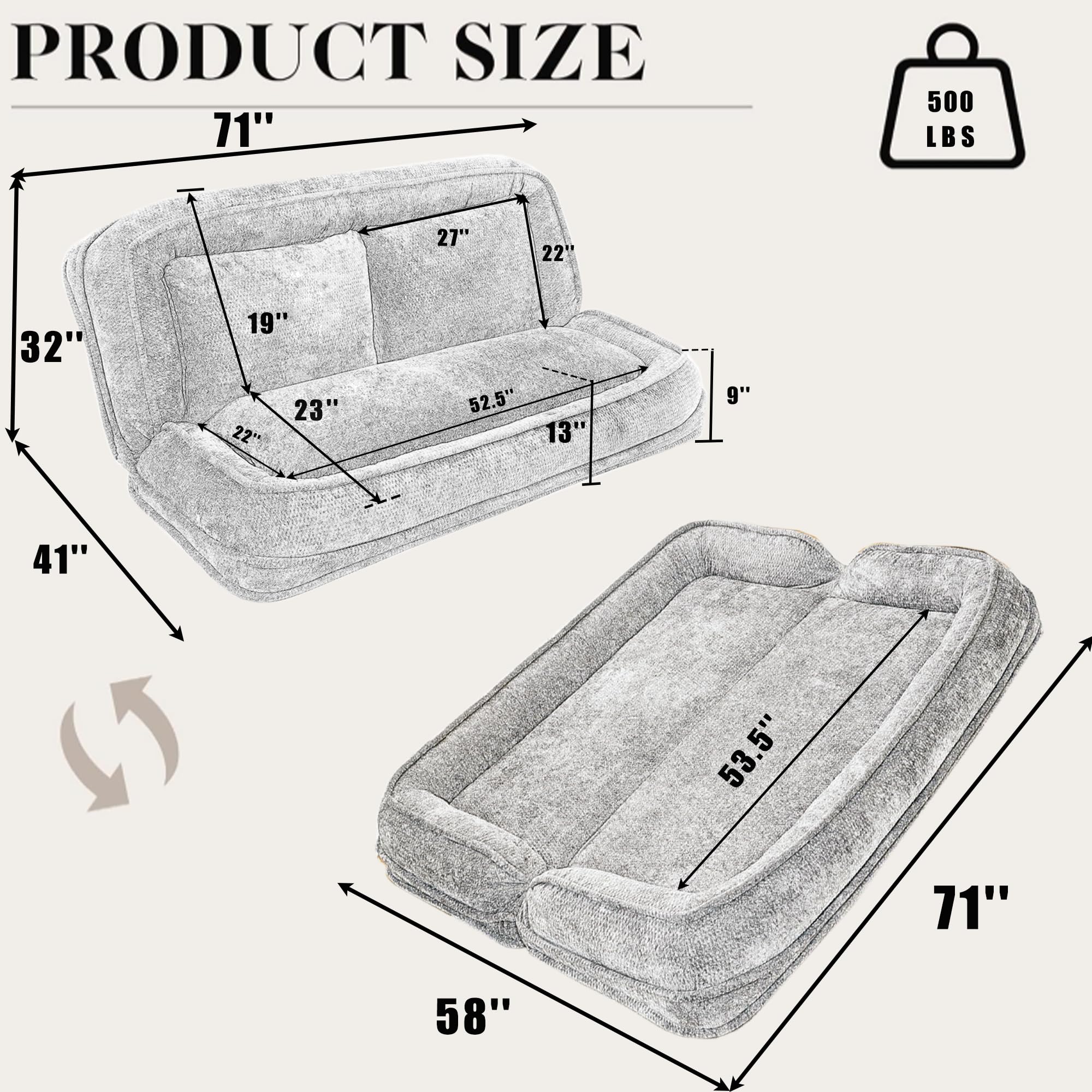 Adjustable Floor Couch Loveseat with Pillow
