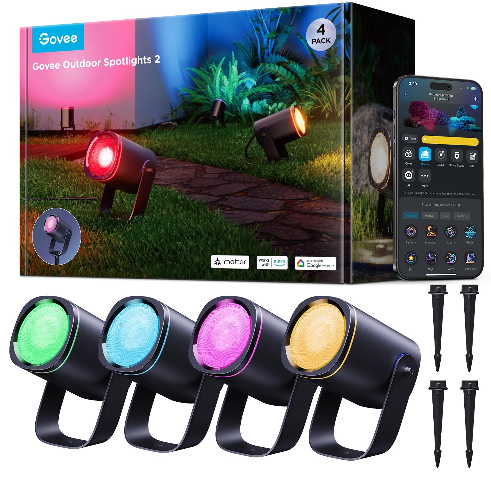 Smart RGBWIC Outdoor Spotlights 4-Pack