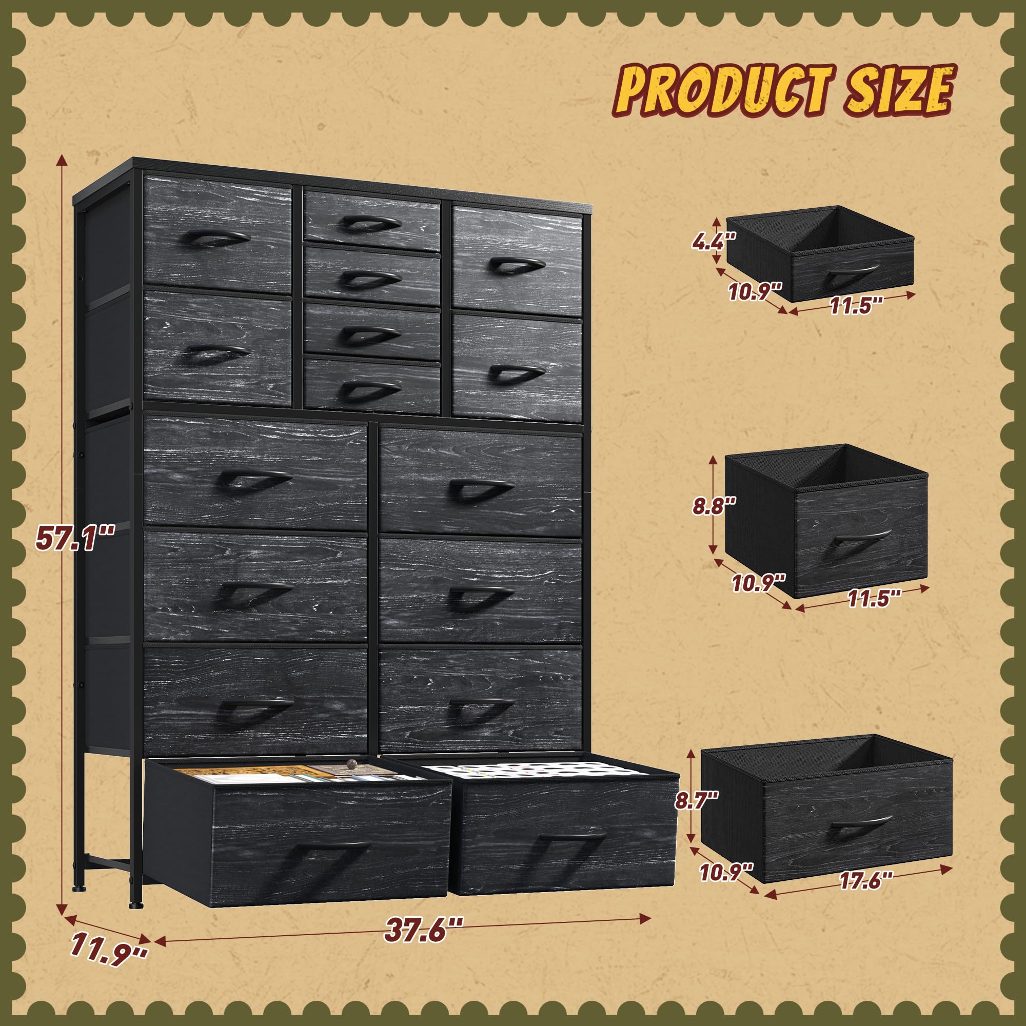 57" Fabric Dresser with 16 Drawers