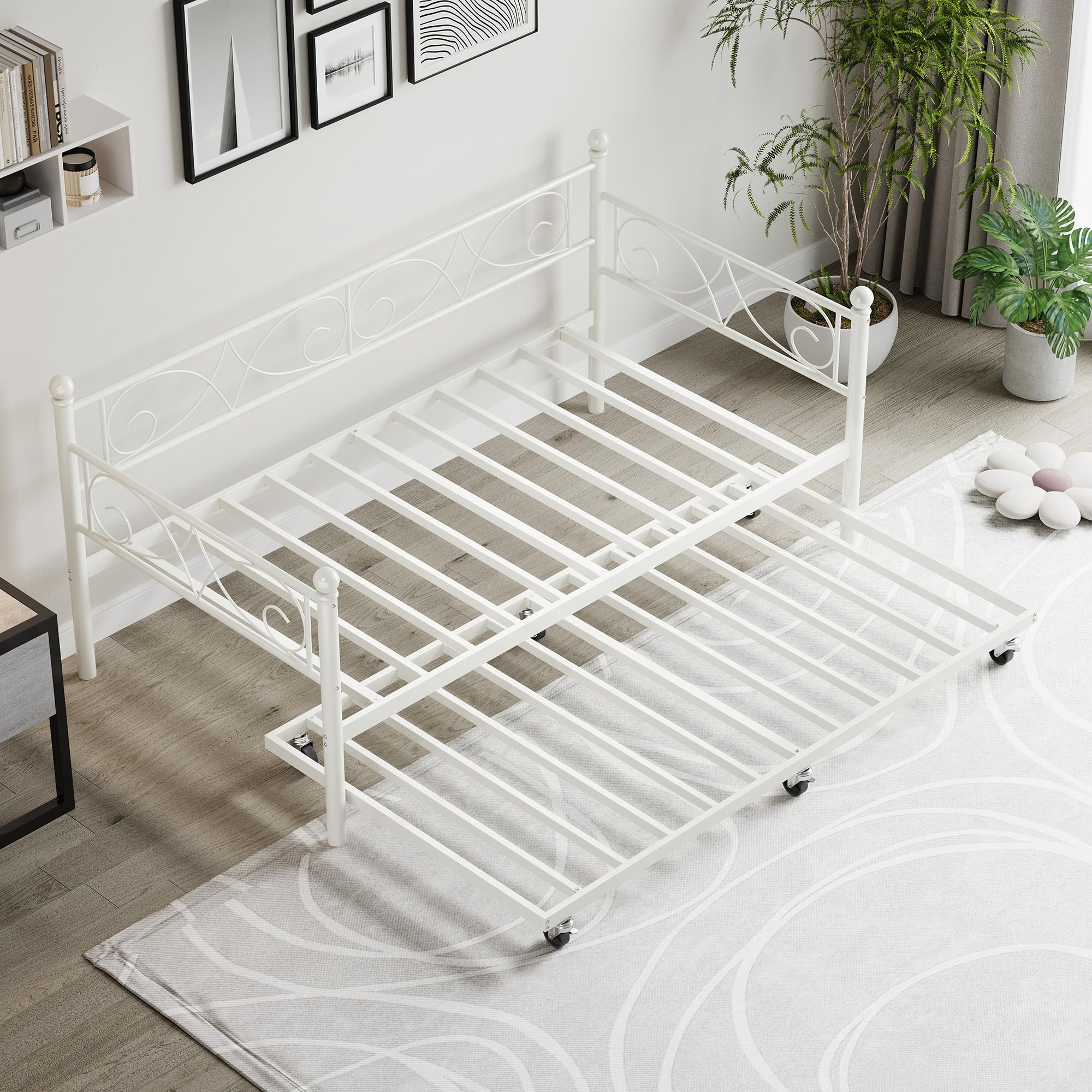 Twin Daybed with Trundle Metal Sofa Bed Frame