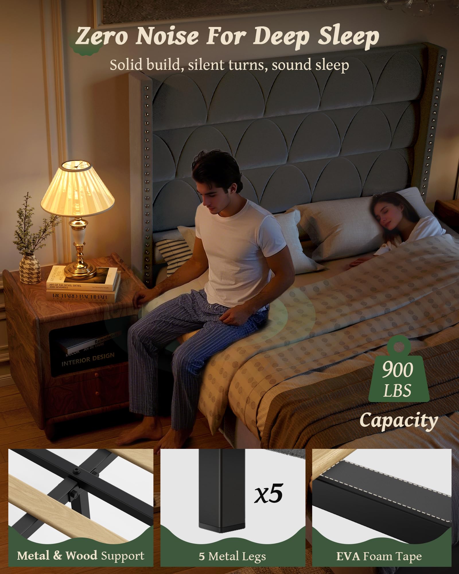 Queen Size Velvet Upholstered Platform Bed Frame