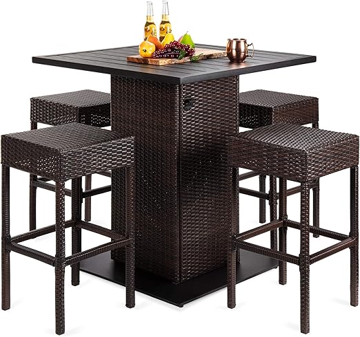 5-Piece Outdoor Wicker Bar Table Set with Storage