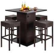 5-Piece Outdoor Wicker Bar Table Set with Storage