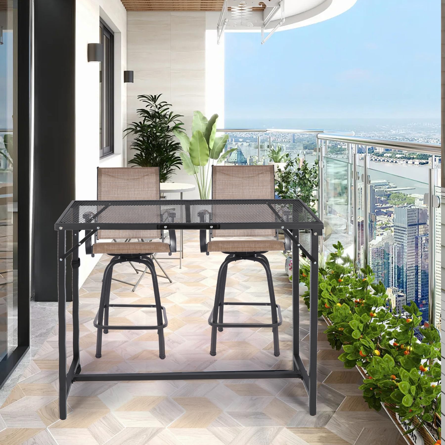 39 Inch Folding Outdoor Bar Table with Waterproof Mesh Top