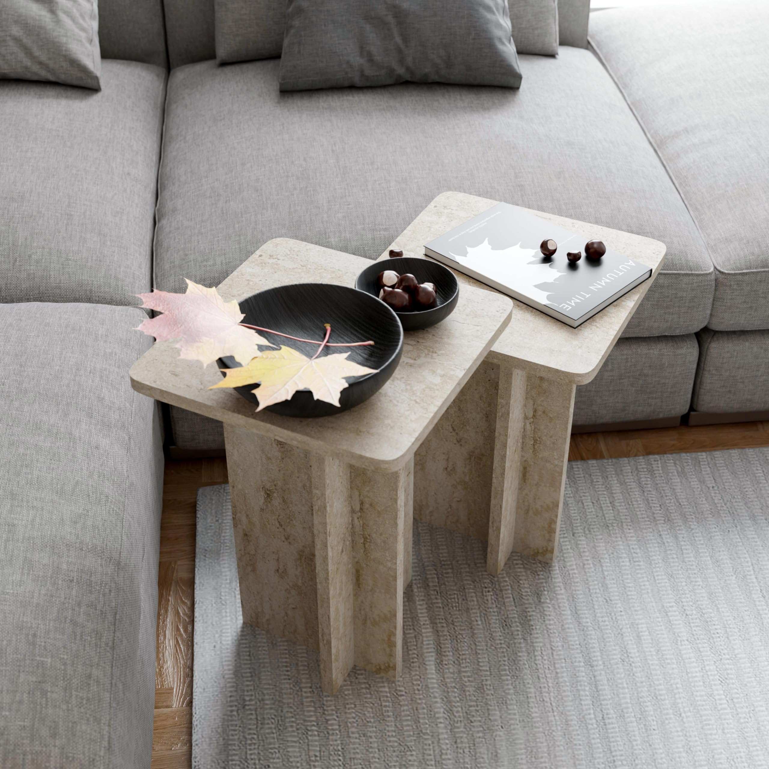 Travertine Square Nesting Coffee Table Set
