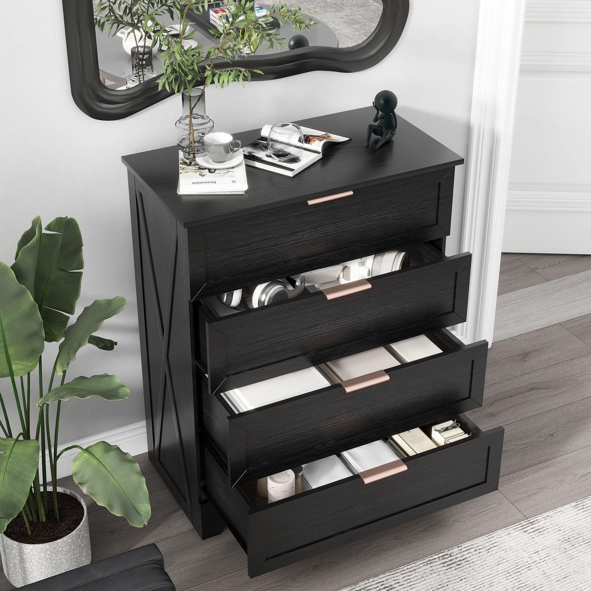 Modern 4 Drawer Dresser with Rose Gold Handles