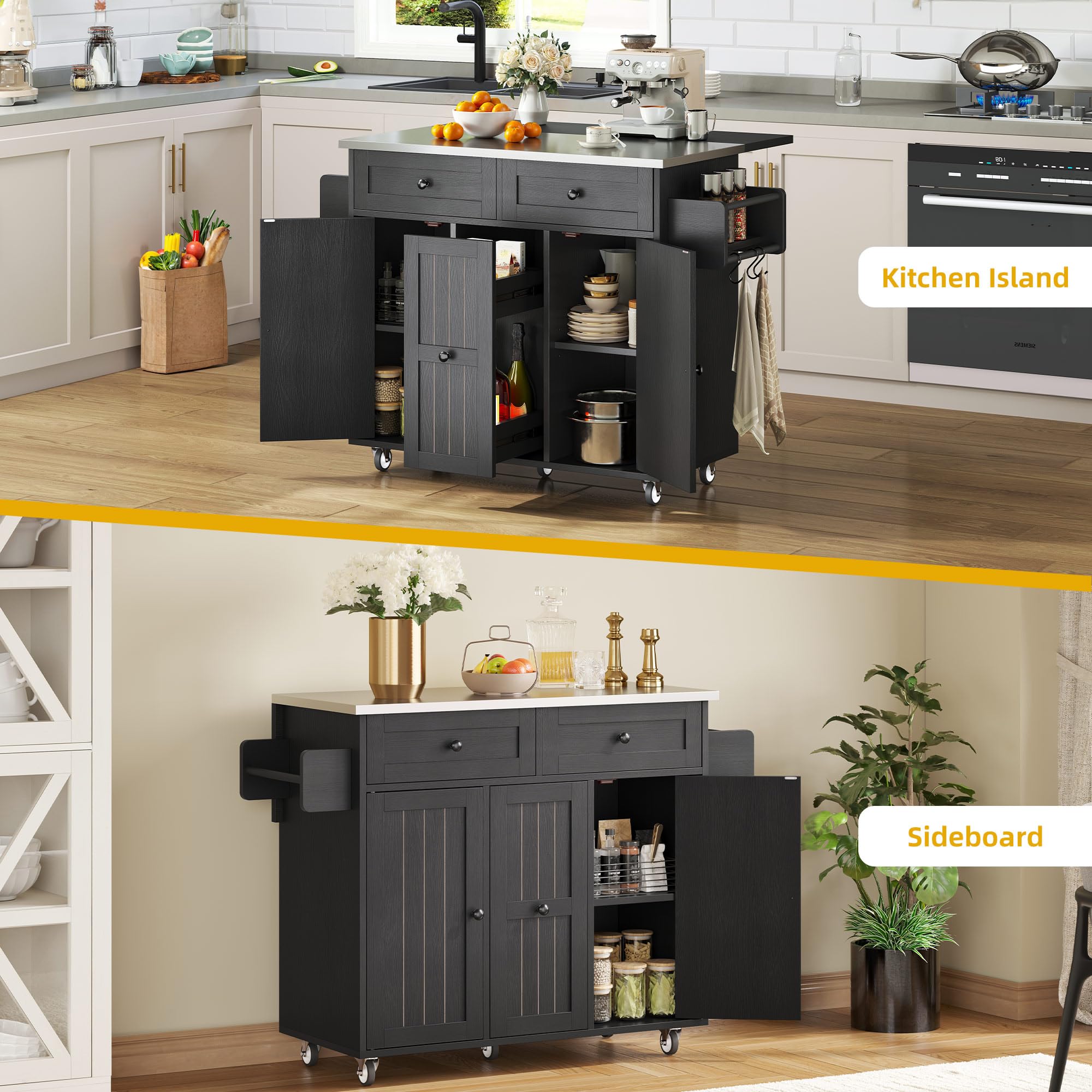 Kitchen Island Cart with Folding Drop Leaf