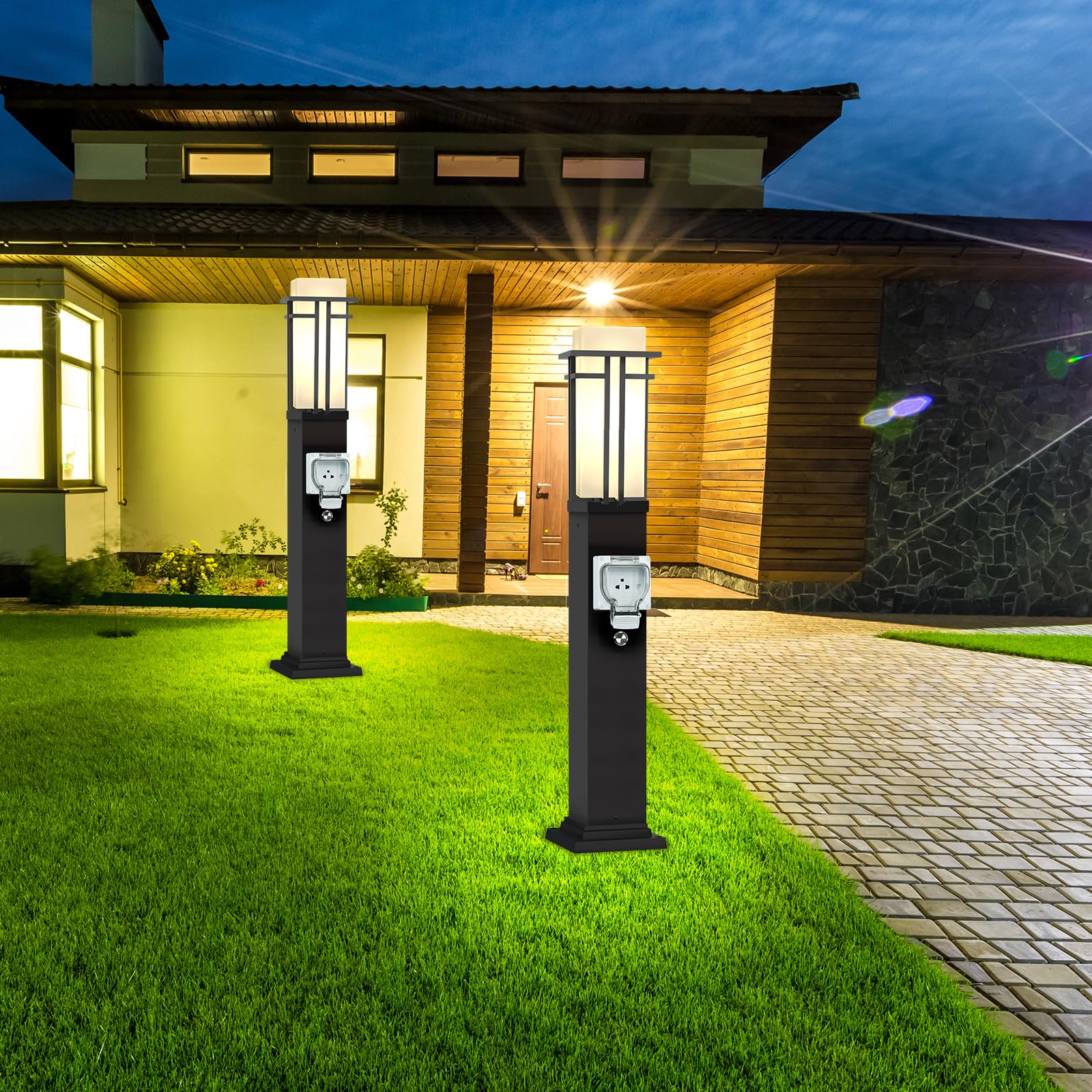 Outdoor Lamp Post with Outlet 40" Waterproof