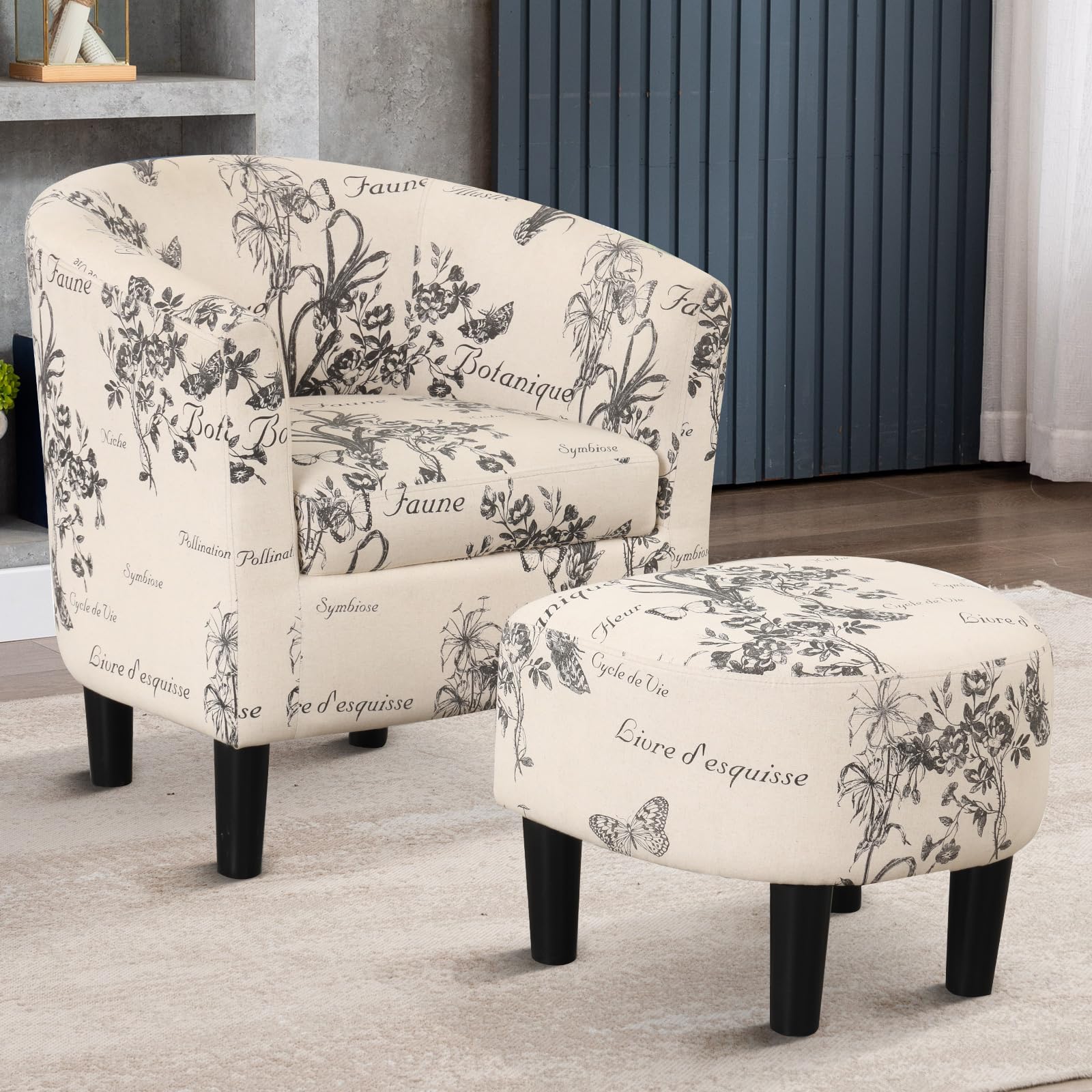 Floral Accent Chair with Ottoman