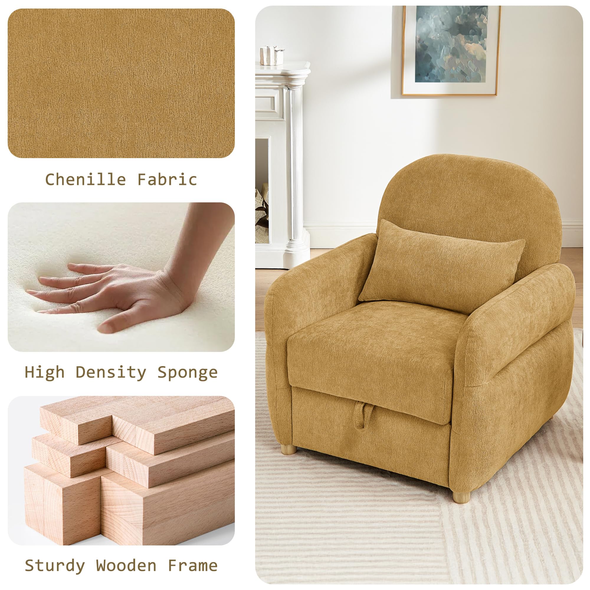 Accent Chair with Storage Ginger Yellow 33.5"