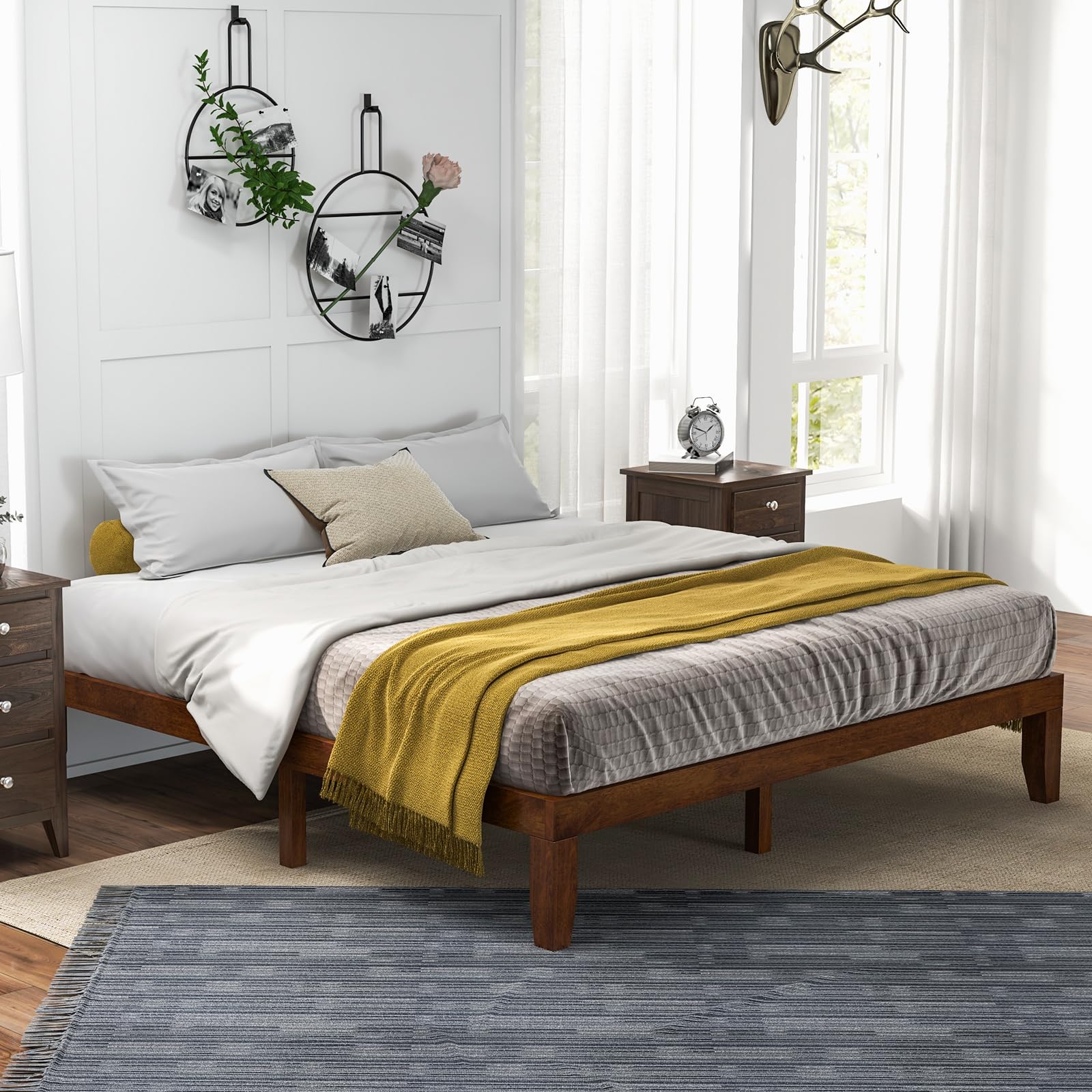 King Solid Wood Platform Bed Frame
