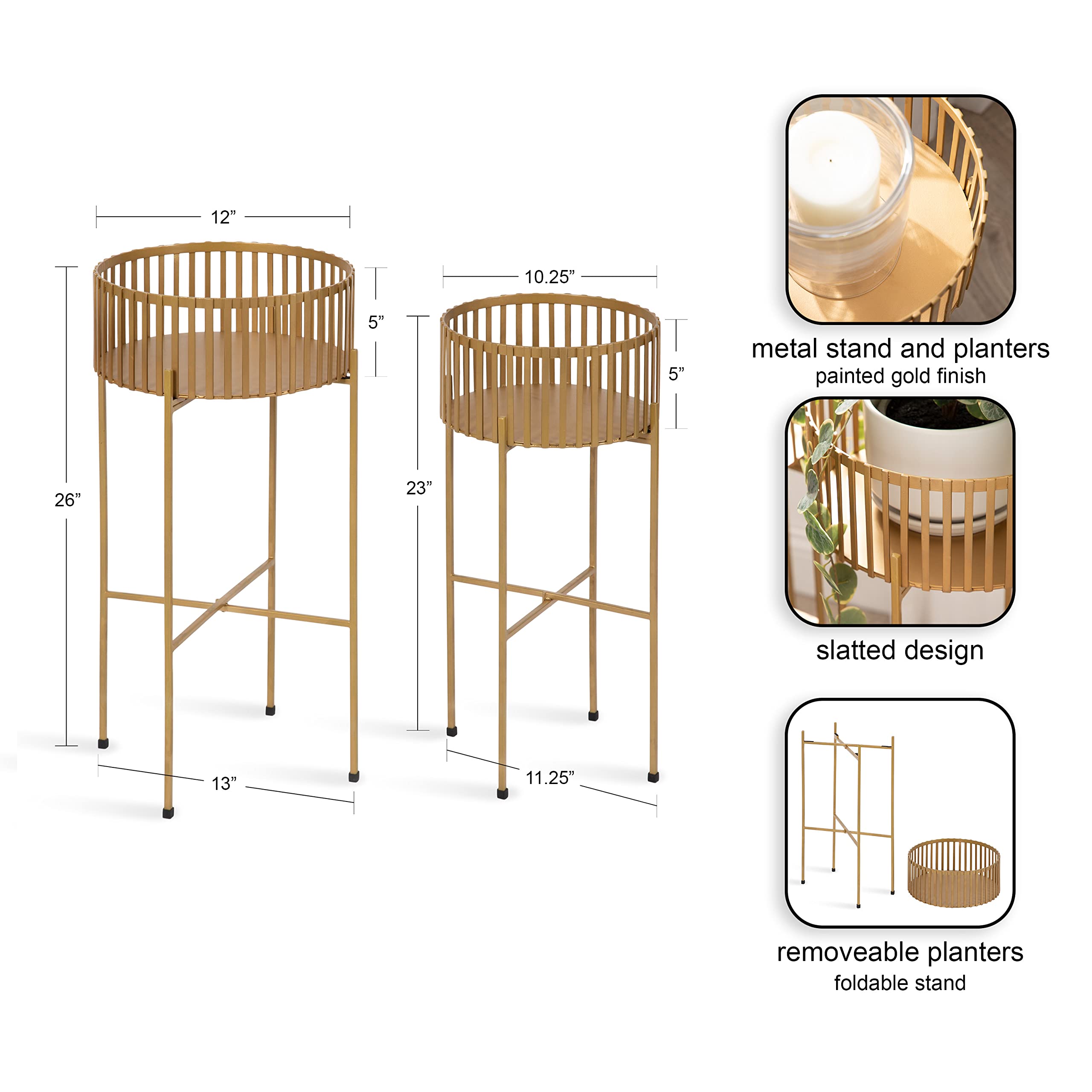 Modern Two-Piece Shallow Metal Plant Stand Set
