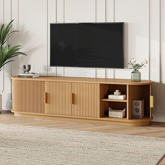 66.9" Wooden TV Stand with Sliding Doors