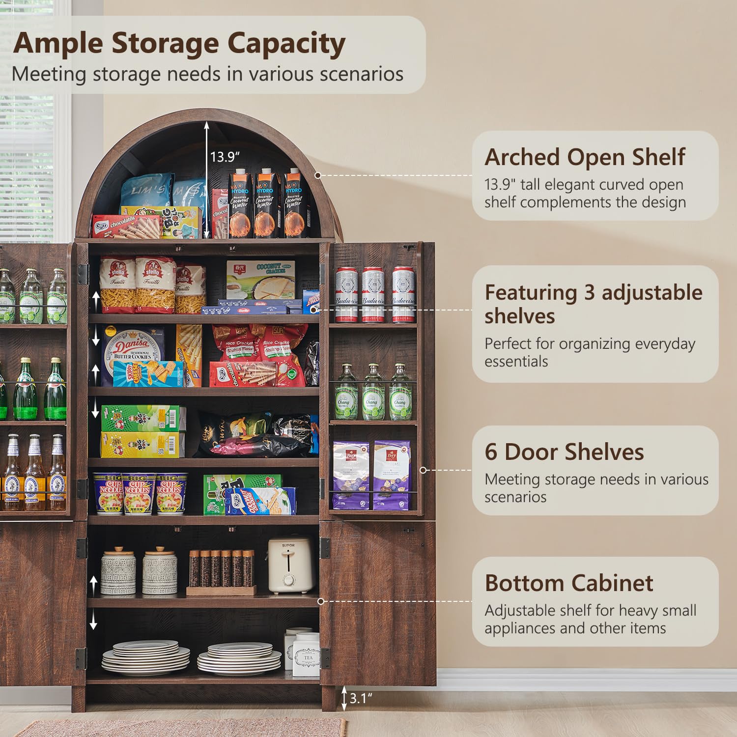 Tall Arched Kitchen Pantry Cabinet