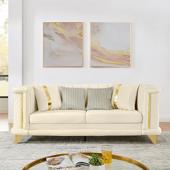 2-Piece Velvet Luxury Sofa Set with Gold Trim