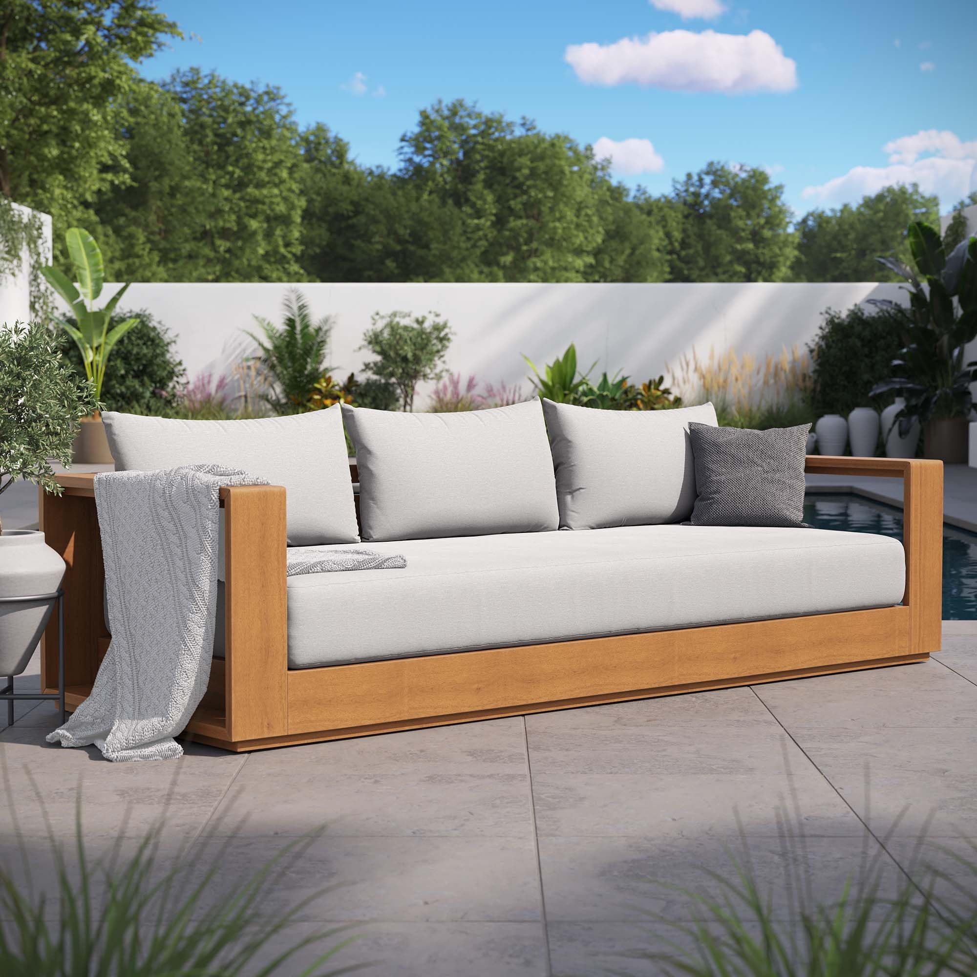 Tahoe Acacia Wood Outdoor Patio Sofa with Weather-Resistant Cushions