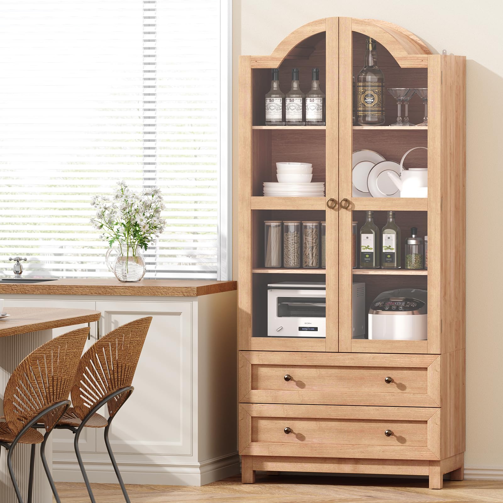 Tall Arched Pantry Cabinet with Drawers