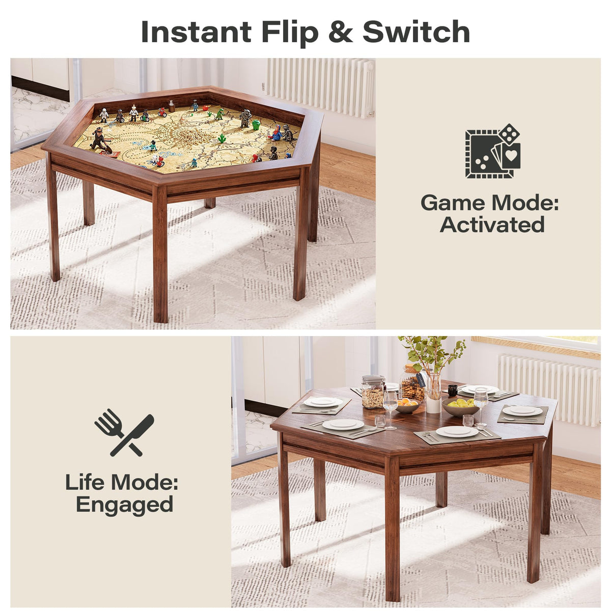 Hexagon Gaming Table for 6 Players with Storage