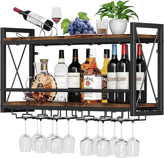 Wall Mounted Wine Rack for 10 Bottles with Top Enclosure