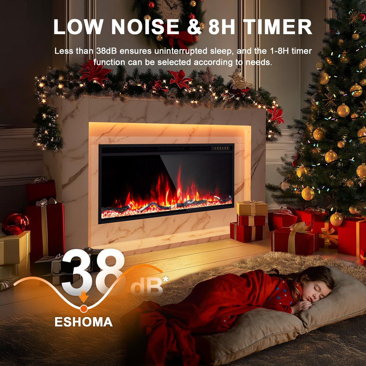 60 Inch Electric Fireplace with Mantel and Heater