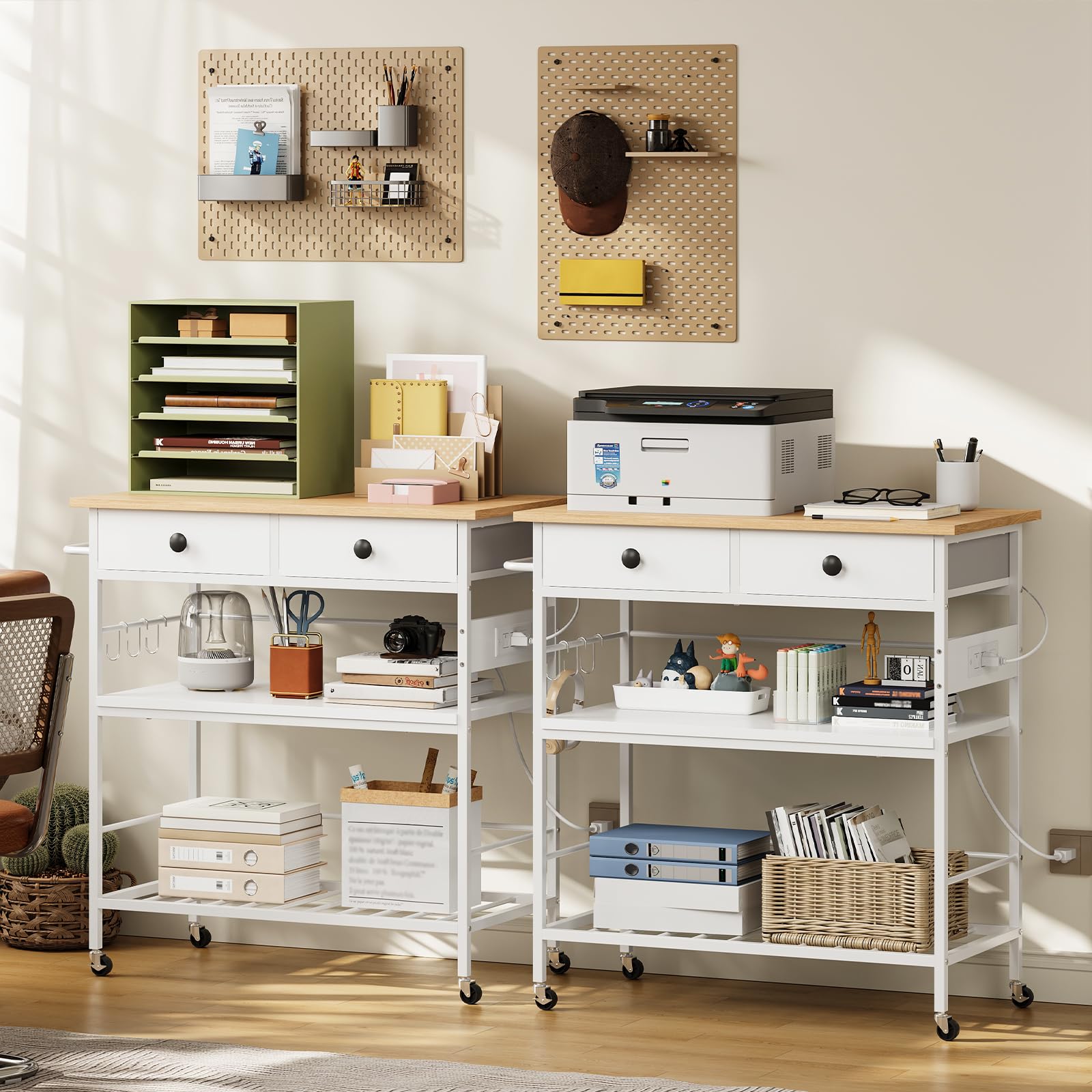 Kitchen Island with Storage and Rolling Cart