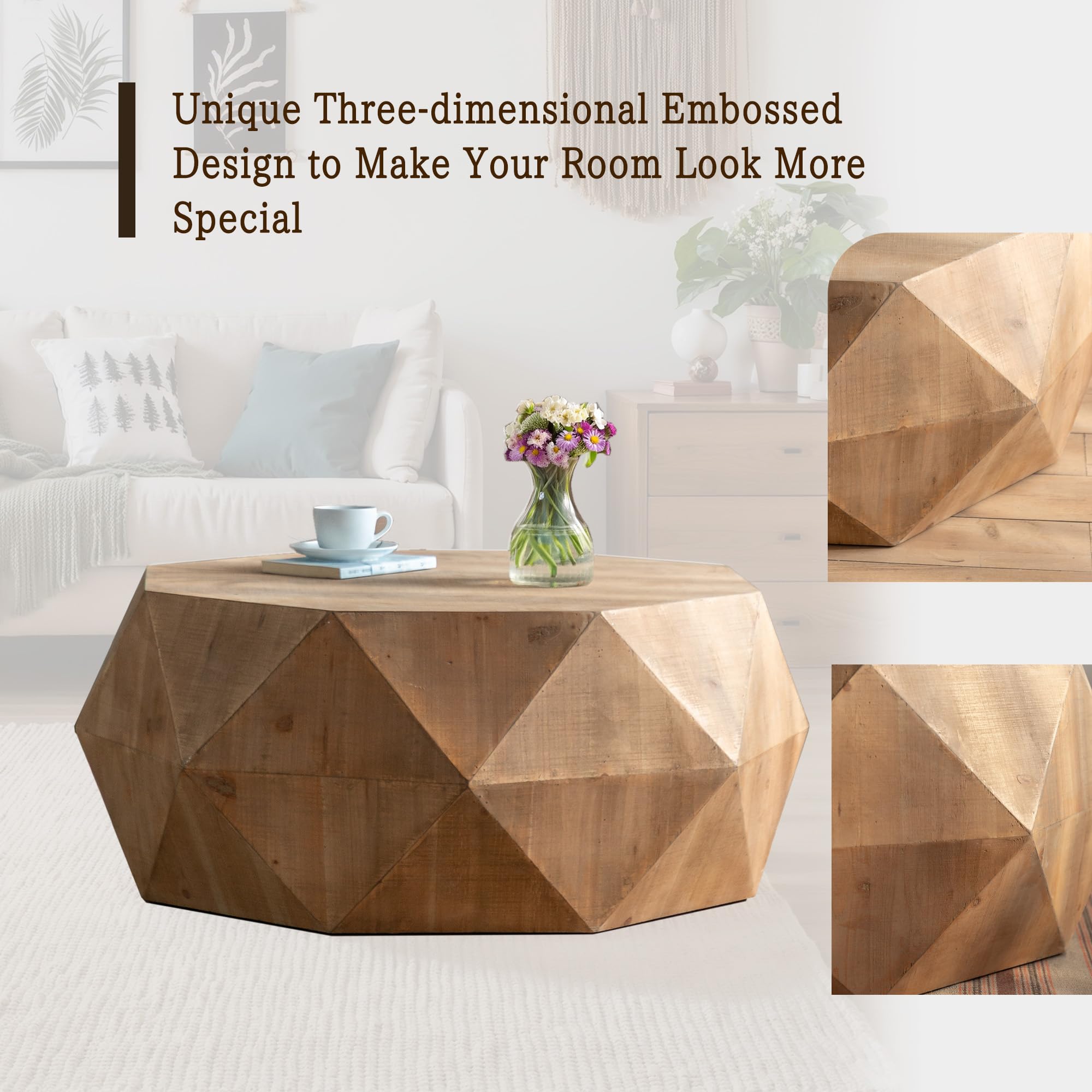 38" Modern Farmhouse Drum Coffee Table