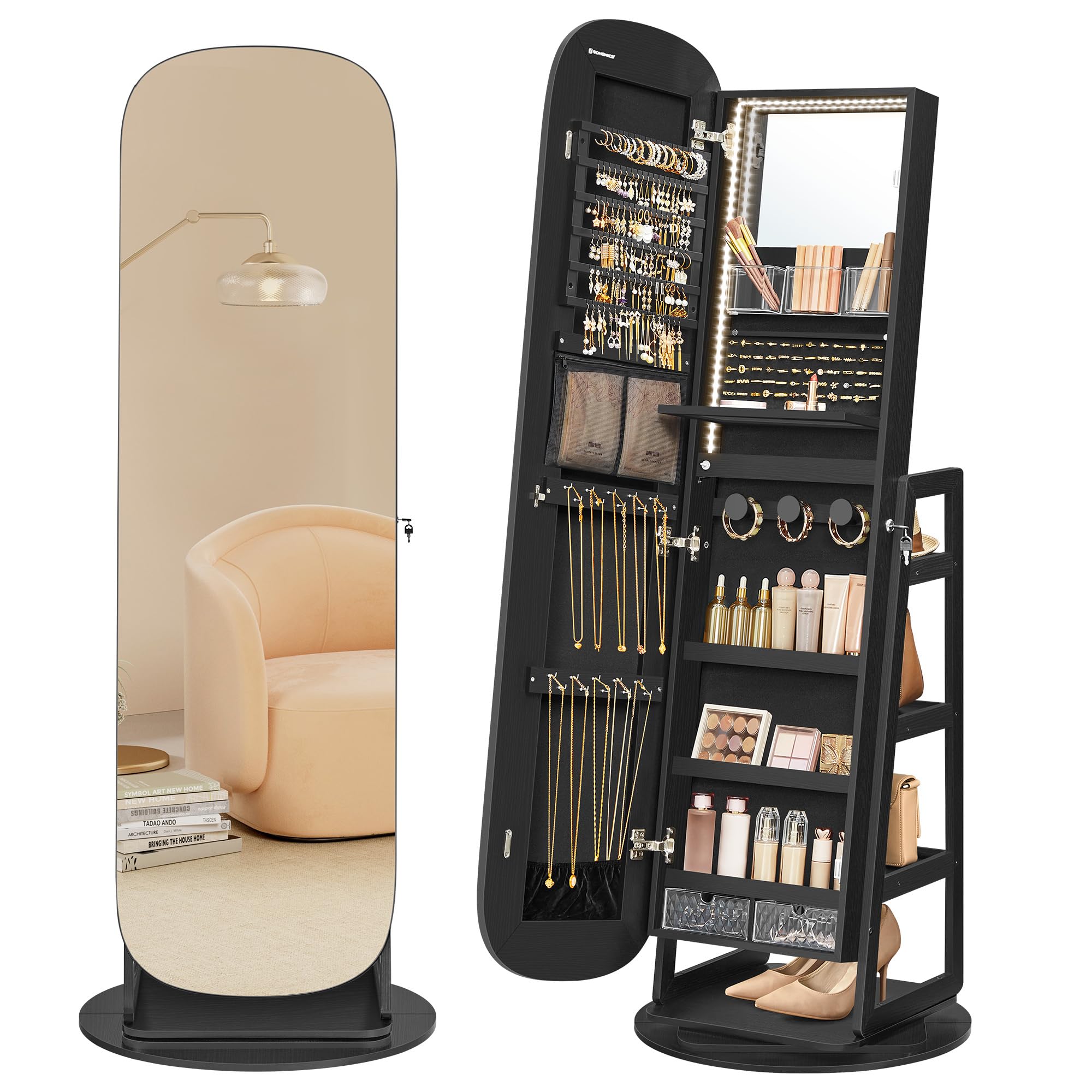 LED Jewelry Cabinet with 360° Swivel Mirror