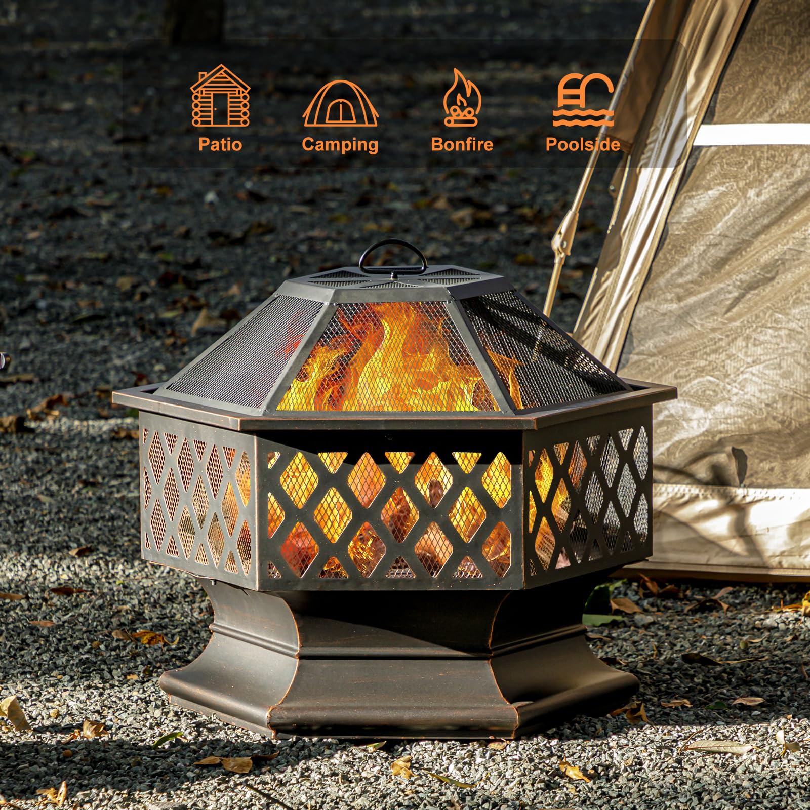 28-Inch Hexagon Outdoor Fire Pit - Wood Burning