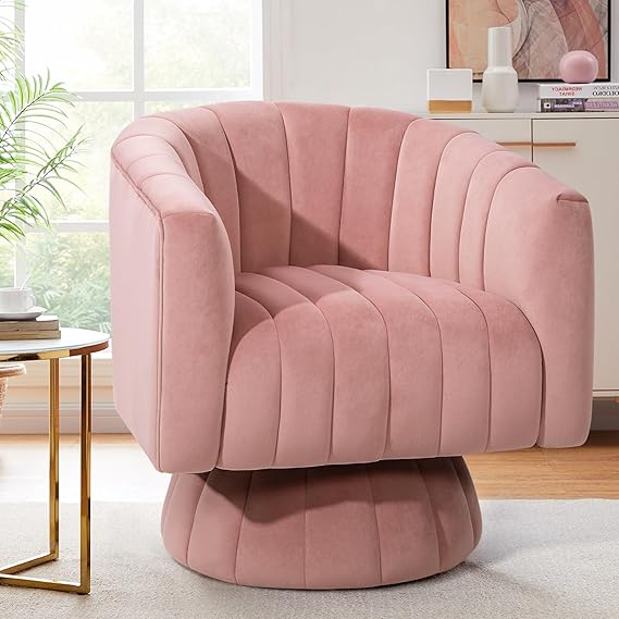 Velvet Pink Swivel Accent Chair with 360° Rotation