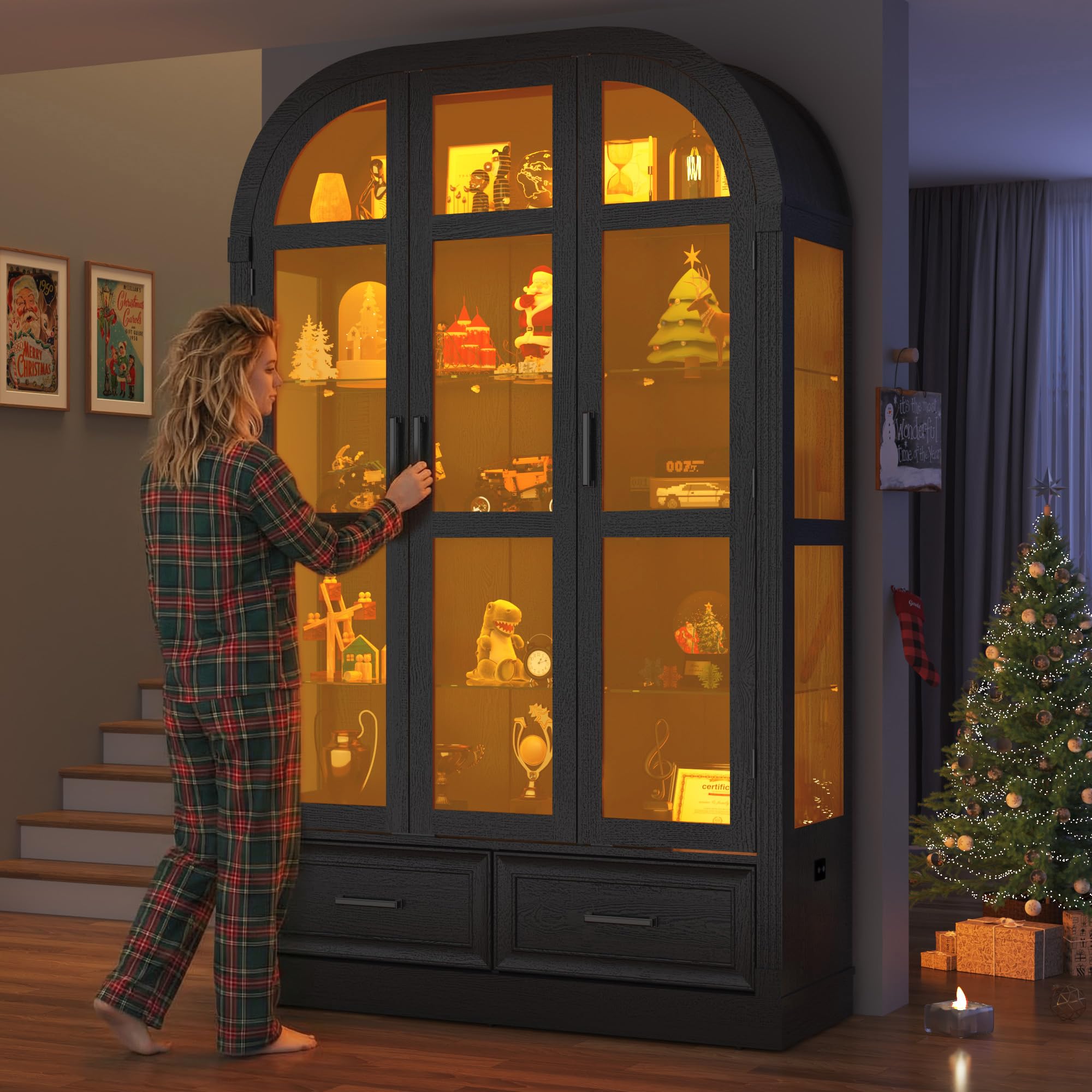 3-Door Glass Display Cabinet with LED Lights