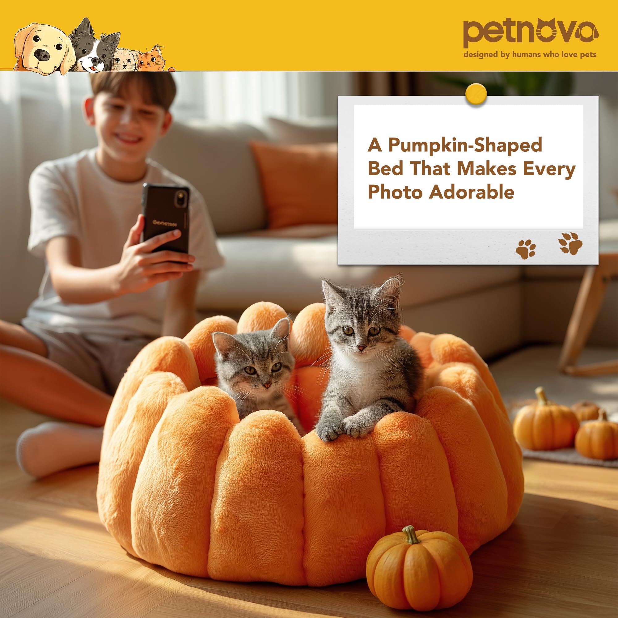 Pumpkin Calming Cat Bed Donut Cuddler