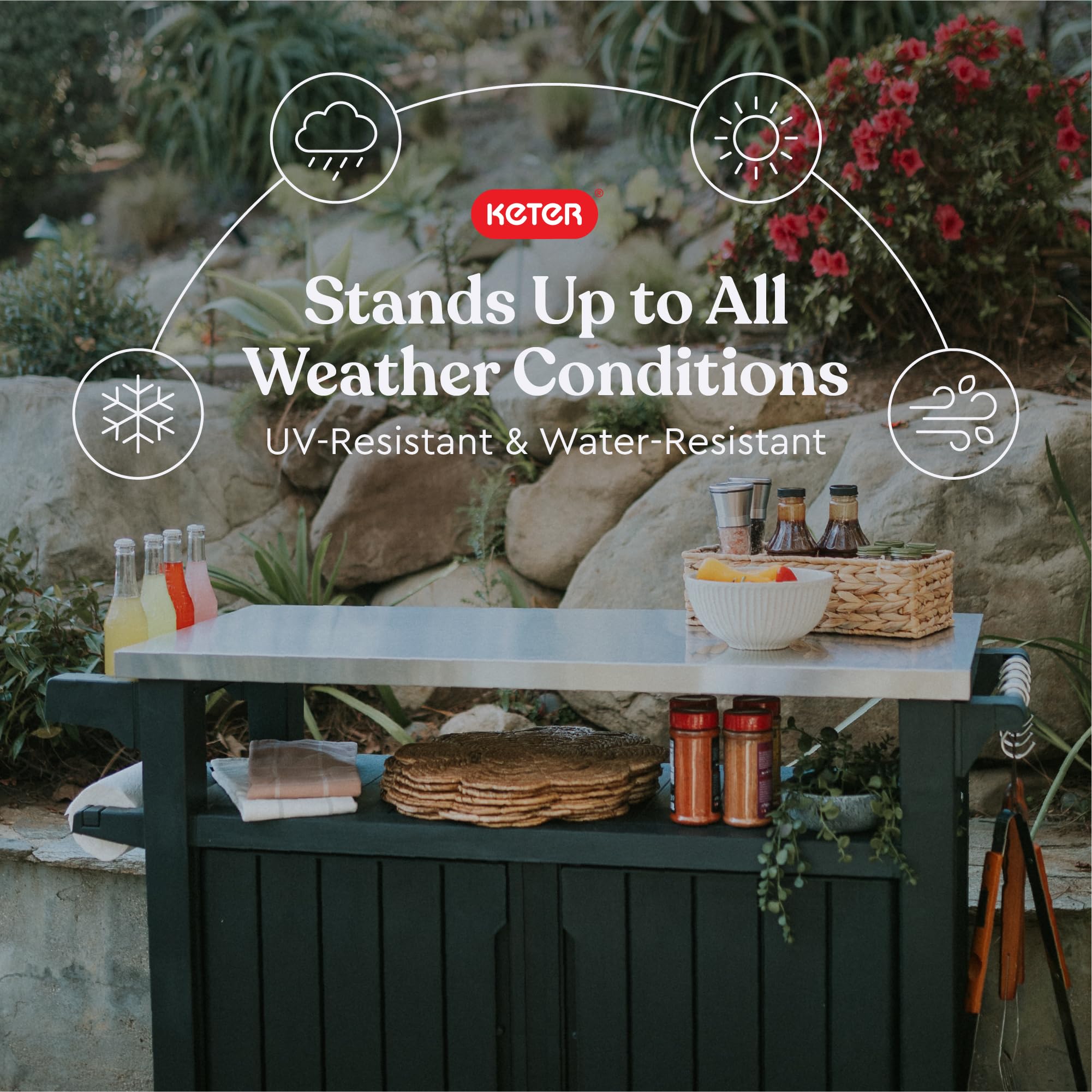 Unity XL Outdoor Table with Stainless Steel Top and Storage Cabinet