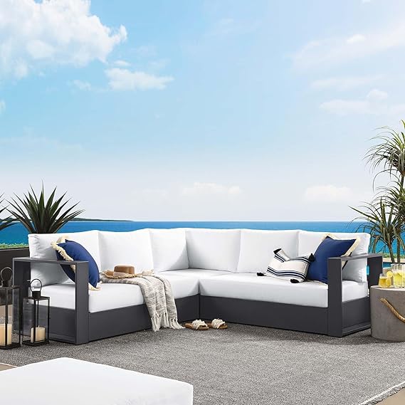 Outdoor Patio Sectional Sofa Set Gray White