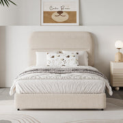 Twin Size Boucle Upholstered Bed Frame with Adjustable Headboard