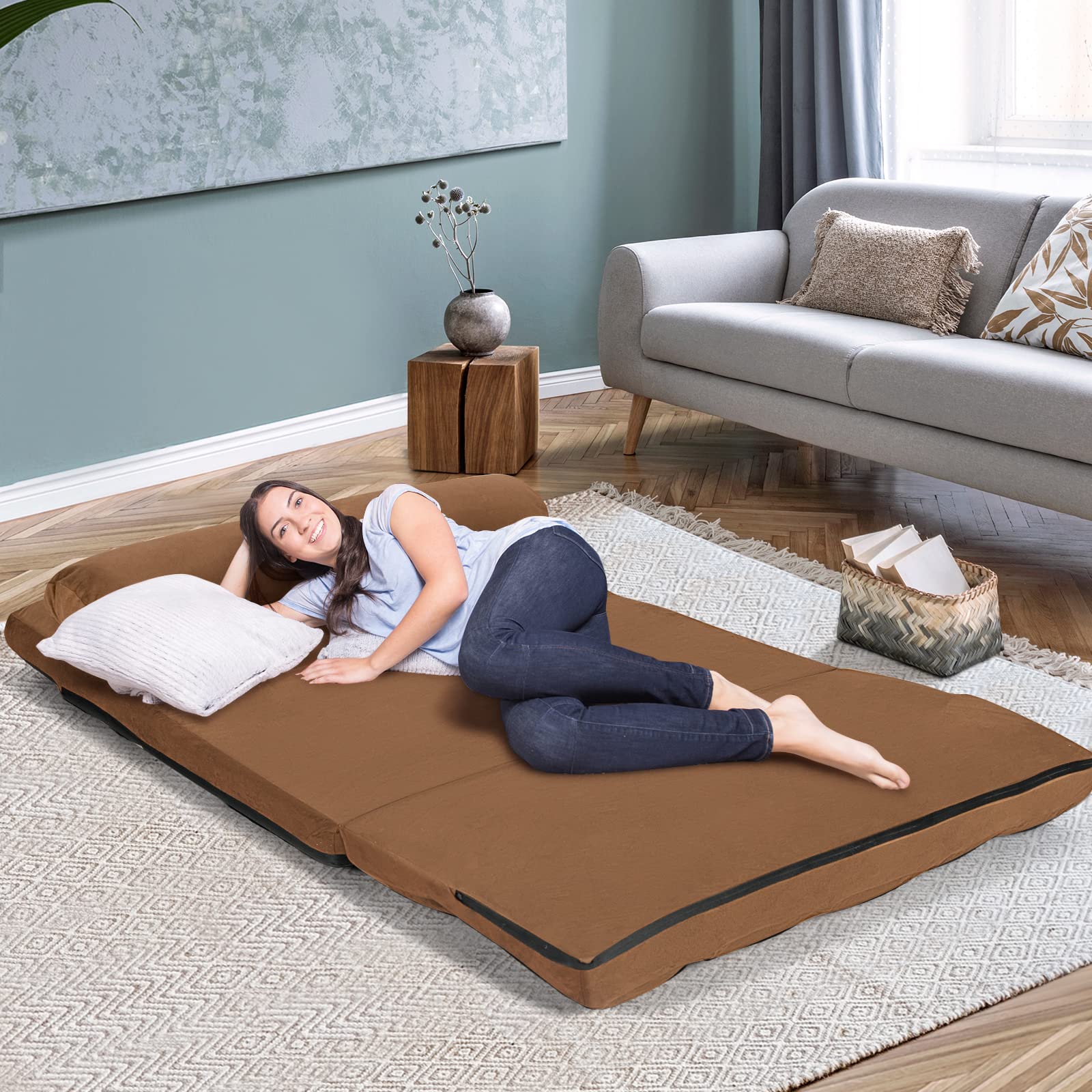 6-Position Adjustable Floor Sofa with Removable Pillows