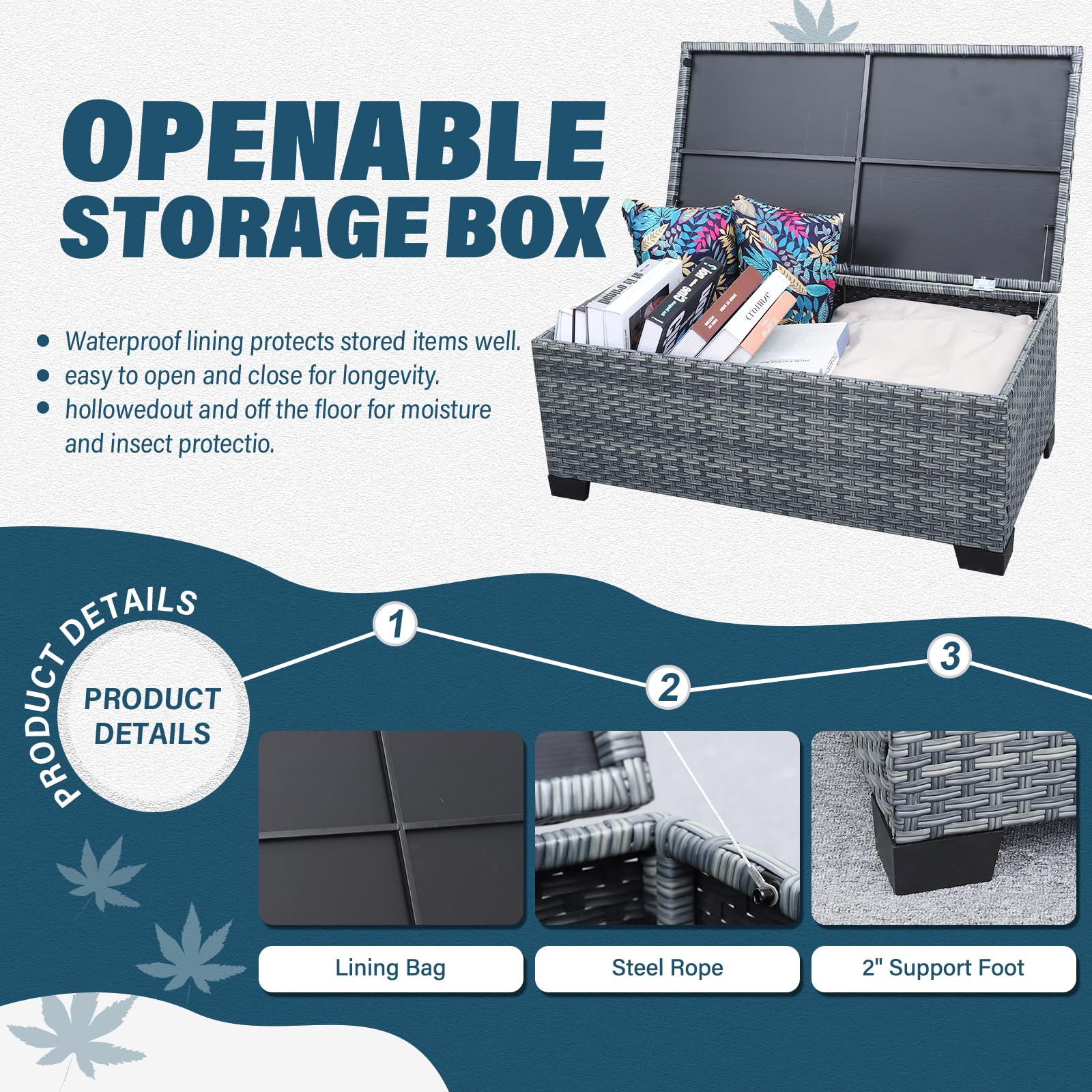4 Piece Wicker Patio Conversation Set with Storage Table