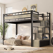 Twin Loft Bed with Built-in Storage Stairs