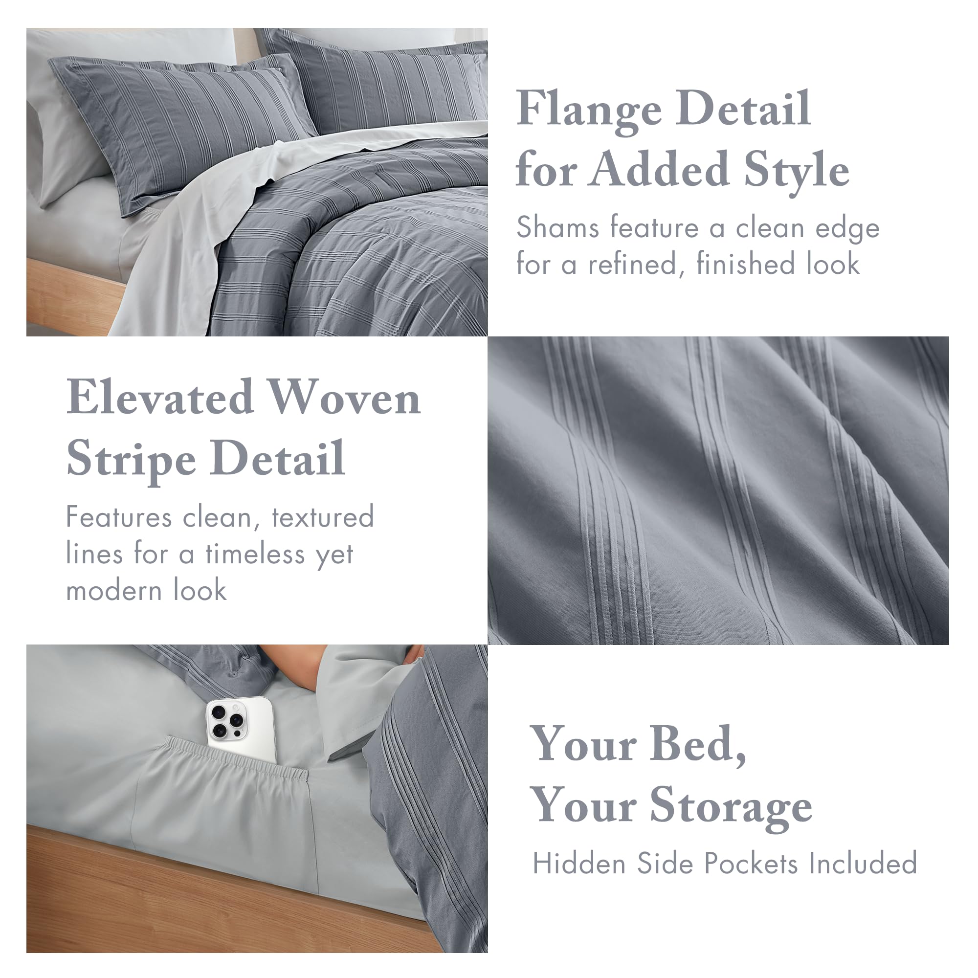 Queen Striped Comforter Set - 7 Piece Bed in a Bag