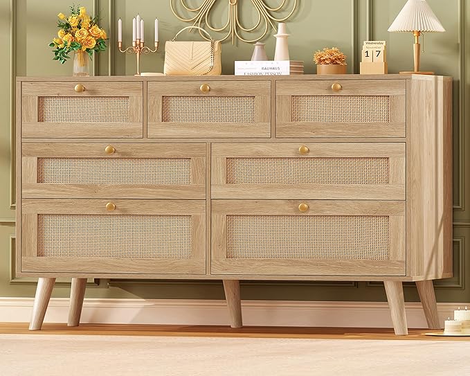 Fluted Dresser with 7 Drawers - 48" Tall Modern Chest of Drawers
