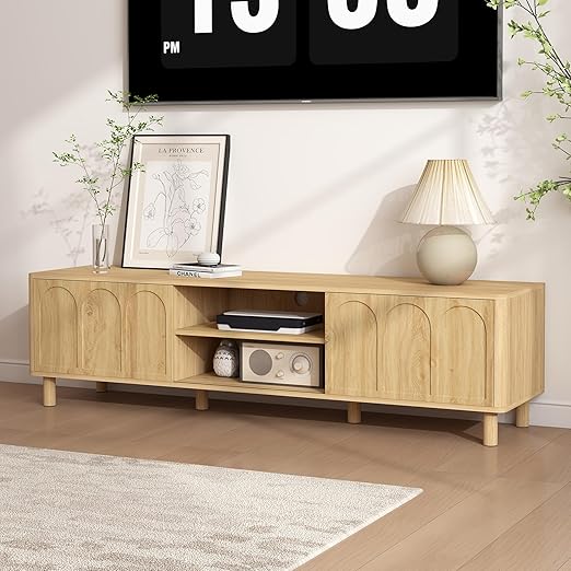 70 Inch TV Stand Entertainment Center with Sliding Doors